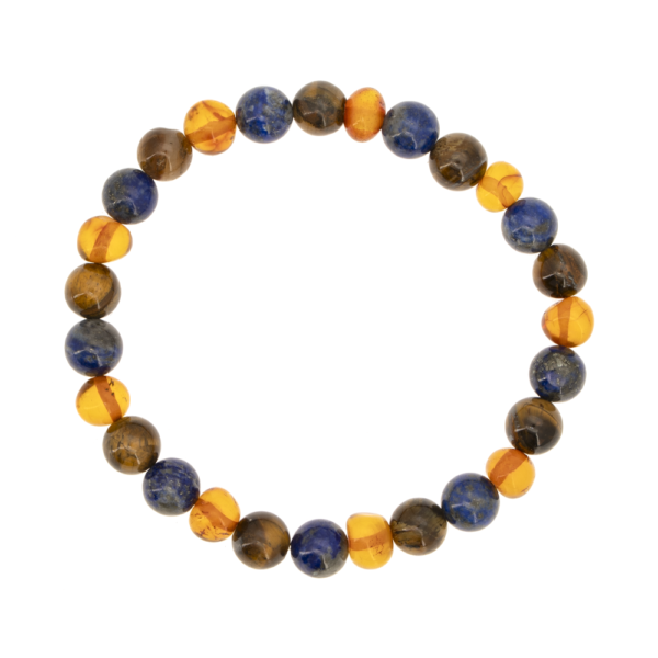 Bracelet Lapis lazuli, ambre et oeil de tigre